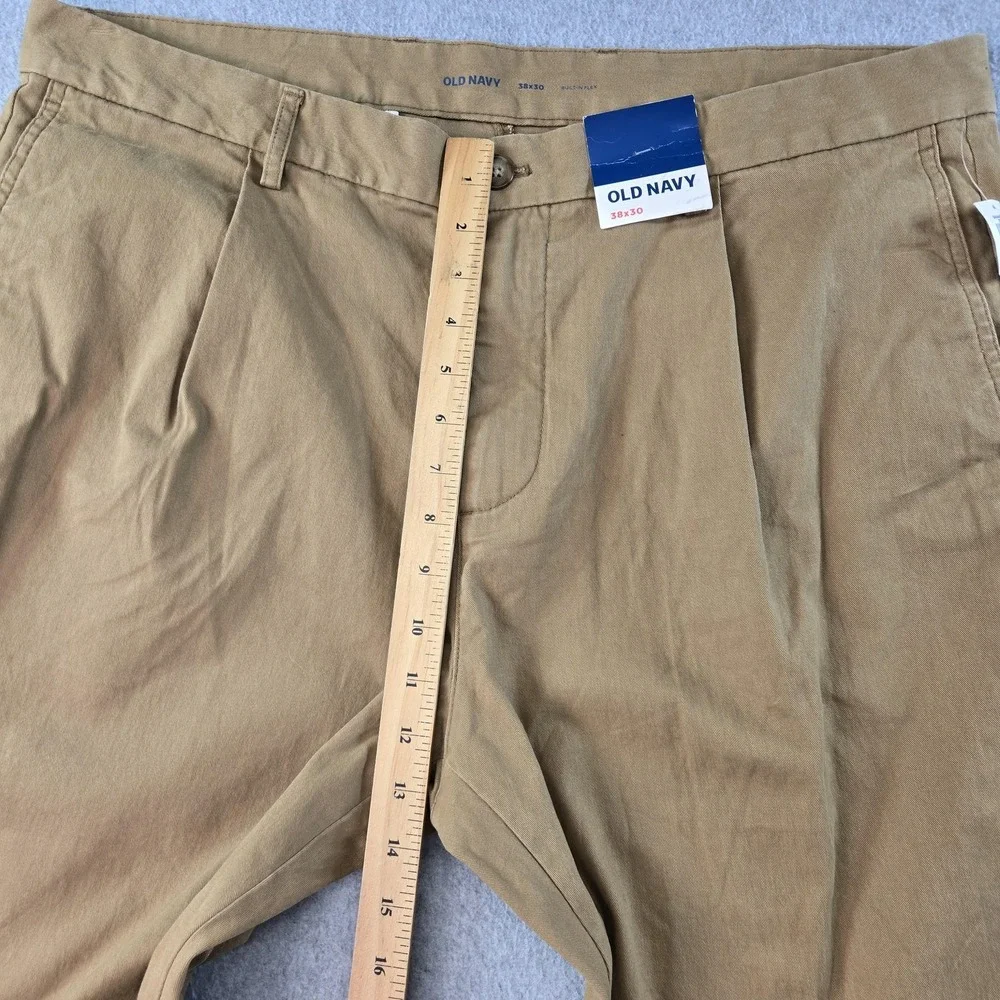 Old Navy Pants Mens 38x30 Beige Chino Relaxed Cotton‎ Spandex Pleated Pockets